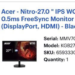Acer - Nitro-27.0 " IPS WQHD 180Hz 0.5ms FreeSync Monitor with HDR 10 (DisplayPort, HDMI) - Black 