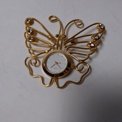 Vintage Gold Toned Butterfly Brooch Watch Pin