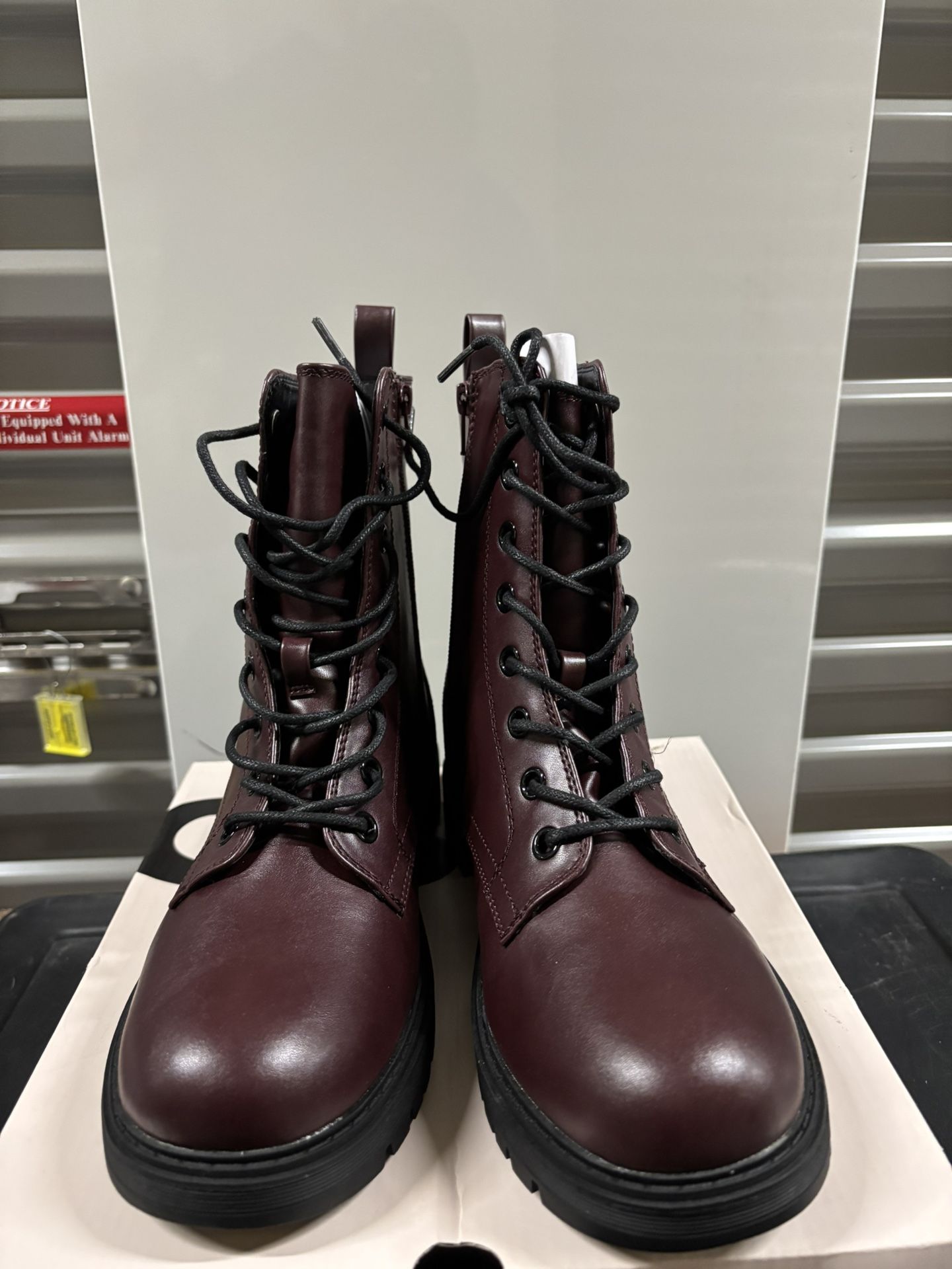 Women's Burgundy Lace-Up Combat Boots