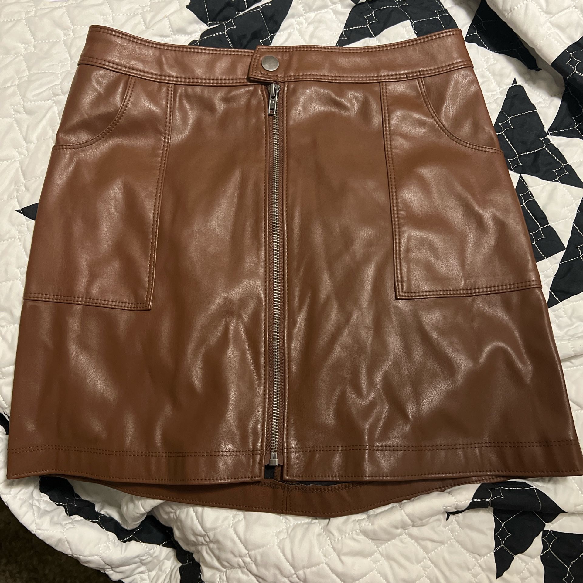 Brown Faux Leather Skirt