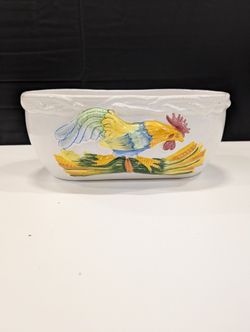 Barbot Portugal Hand Painted Rooster Ceramic Serving Bowl Planter