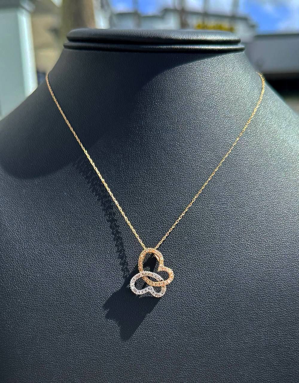 Jewelry 10k solid tri color Yellow Gold Wheat link 19.5” Chain diamond 0.30CTW necklace 2.00 grams 0.70mm Heart Butterfly Pendant