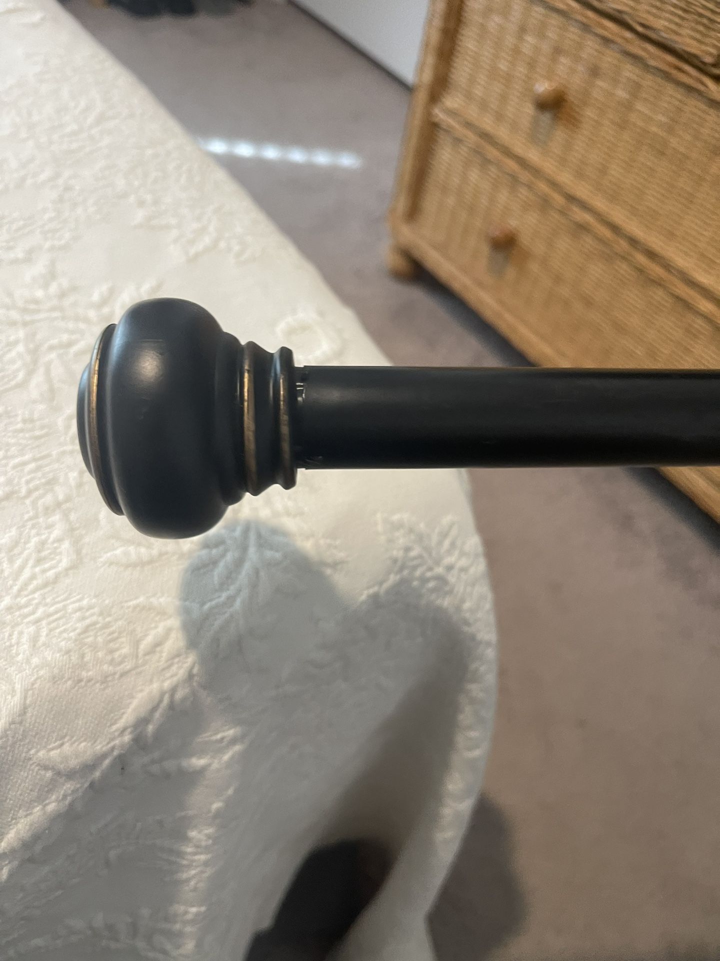 Black Metal Curtain Rod 103” - 125” With Finials. No Hardware.