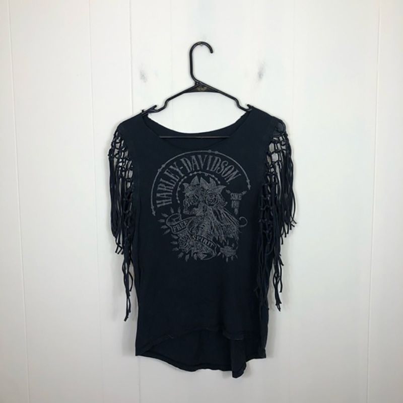 Harley Davidson Custom Fringed Sleeves T-Shirt
