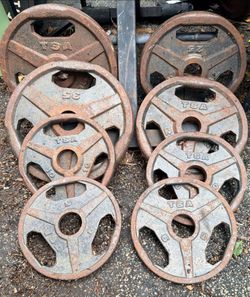 SET OF USED TSA EASY GRIP OLYMPIC PLATES (PAIRS OF) : 35s 25s 10s 5s