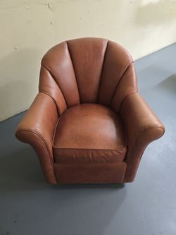 Vintage Art Deco Leather Channel-Back Swivel Rocker Club Chair