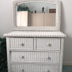 Beautiful White Wicker Dresser With Mirror 