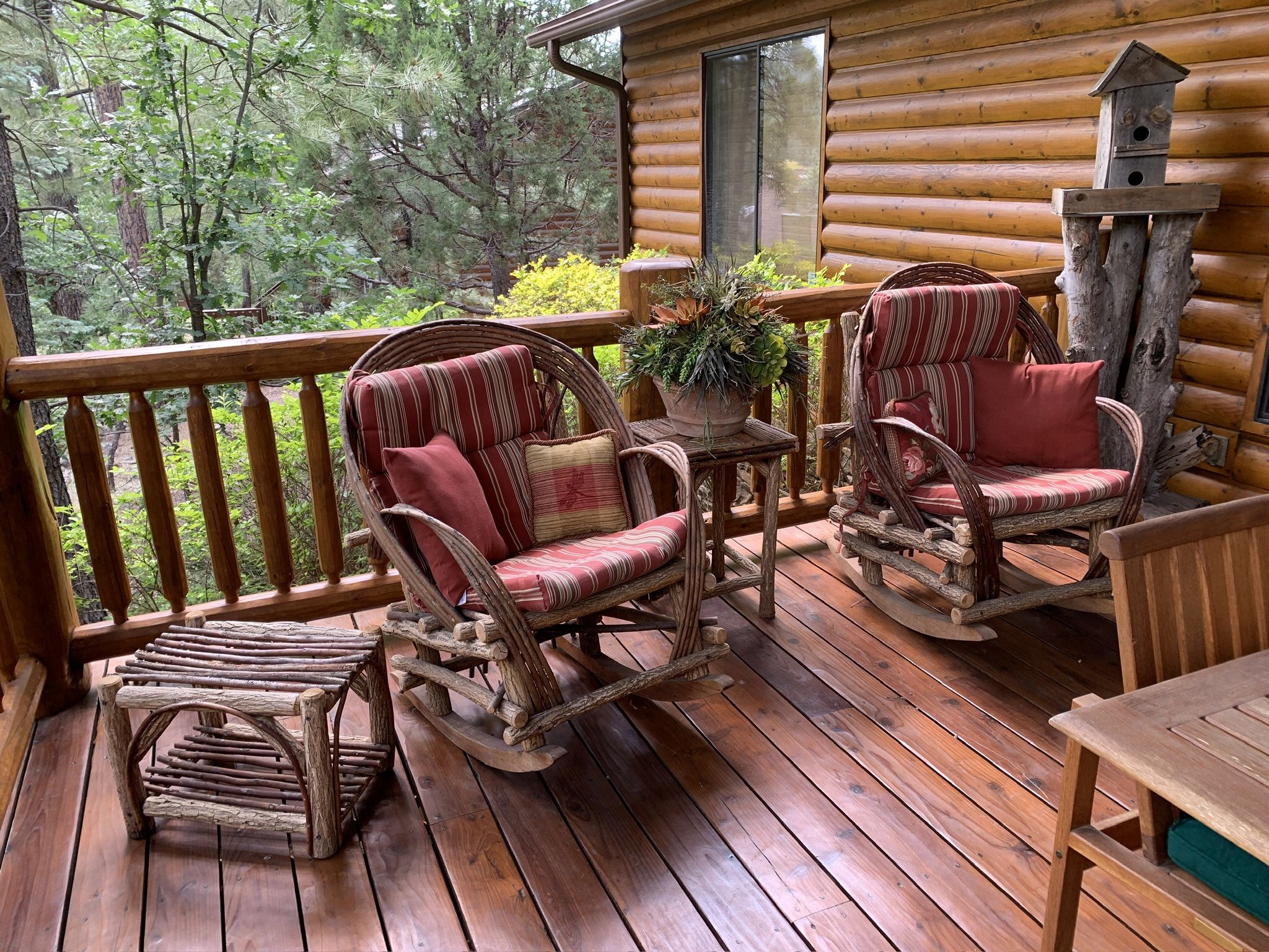 2 Willow Twig Rocking Chairs, Foot Stool And Fern Stand