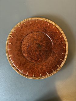 Vintage Faux Tortoise Shell Charger Plate/Tray With Wicker Rim 14" Heavy. Pier 1