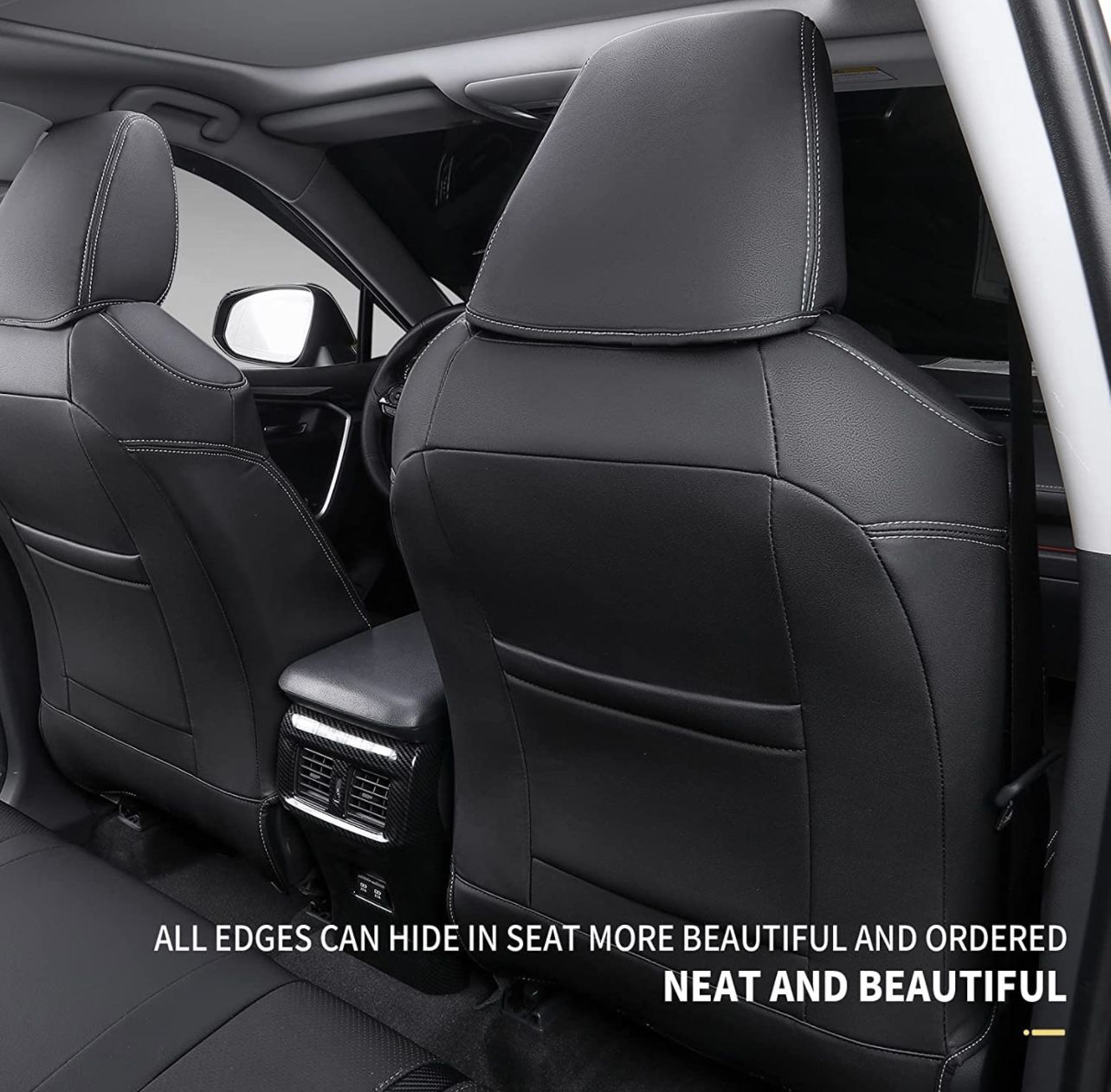 PTYYDS Fit Toyota RAV4 Seat Covers Full Set PU Leather Seat Covers for