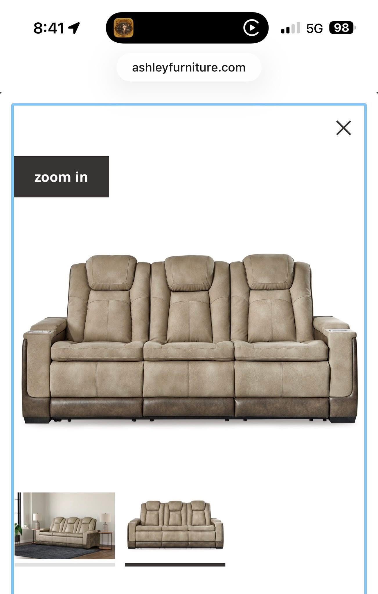 FOR SALE ASHLEY Next-Gen DuraPella Performance Fabric Dual Power Reclining Sofa