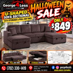 U-Shaped Sectional Sofa with Storage and Pull-Out Bed