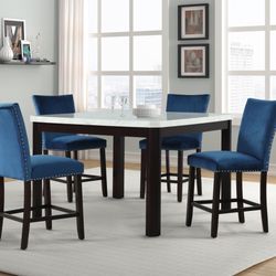Sapphire Pub Blue Dining Table With 4 Chairs - Delivery And Financing Available 