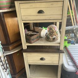 2 Antique White Wooden Side Tables 