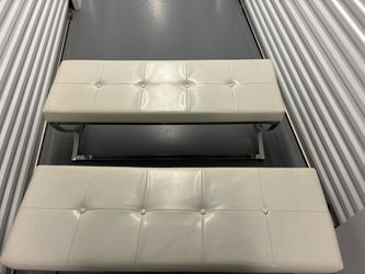 Tufted Leather Bench with Chrome Base – Set of 2