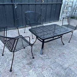 3 Metal Chairs w/ Cushions & Middle Aluminum Table