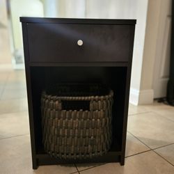 Espresso Nightstand / End Table + Storage Basket