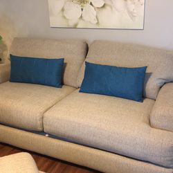 Beautiful Almond Color Couch And Ottoman 