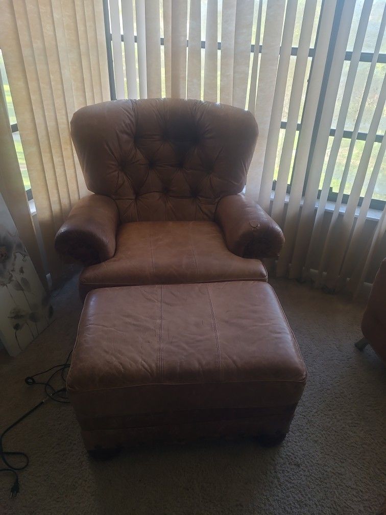 2 Brown Leather Chairs For Sale