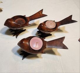 3 Brown. Heavy meta bird l Tea-light holders,