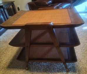 Thomasville 3 Tier Table ED Ellen Degeneres  Cane Inserts Mid Century Modern  Walnut  Unique Furniture