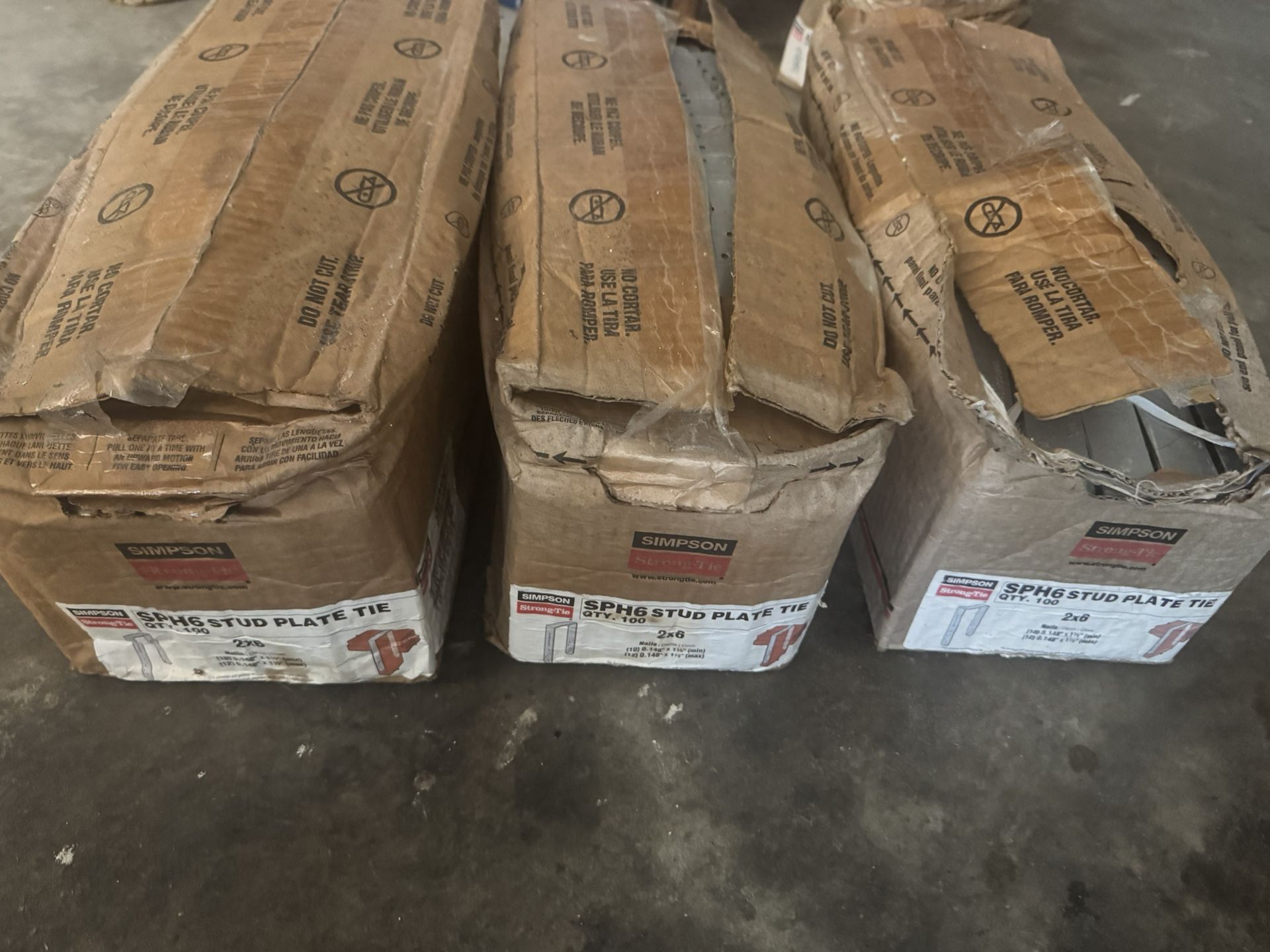 3 Boxes SPH6 Stud Plate Ties 2x6 100ct.