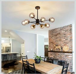 Modern Sputnik Chandelier with Smoked Glass Globes