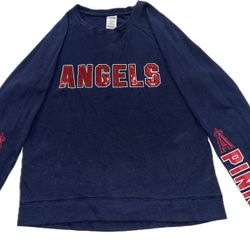 Los Angeles Angels Blue Pullover Crewneck Sweatshirt Womens Small Sequence Bling