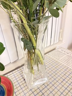 Clear Glass Fluted Flower Vase 13”H