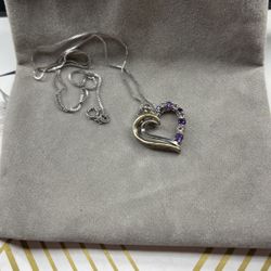 Amethyst 10k & 925 Silver Heart Necklace 