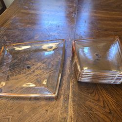 7-Piece Peach/Amber Tinted Diamond-Shaped Glass Dessert & Serving Plate Set