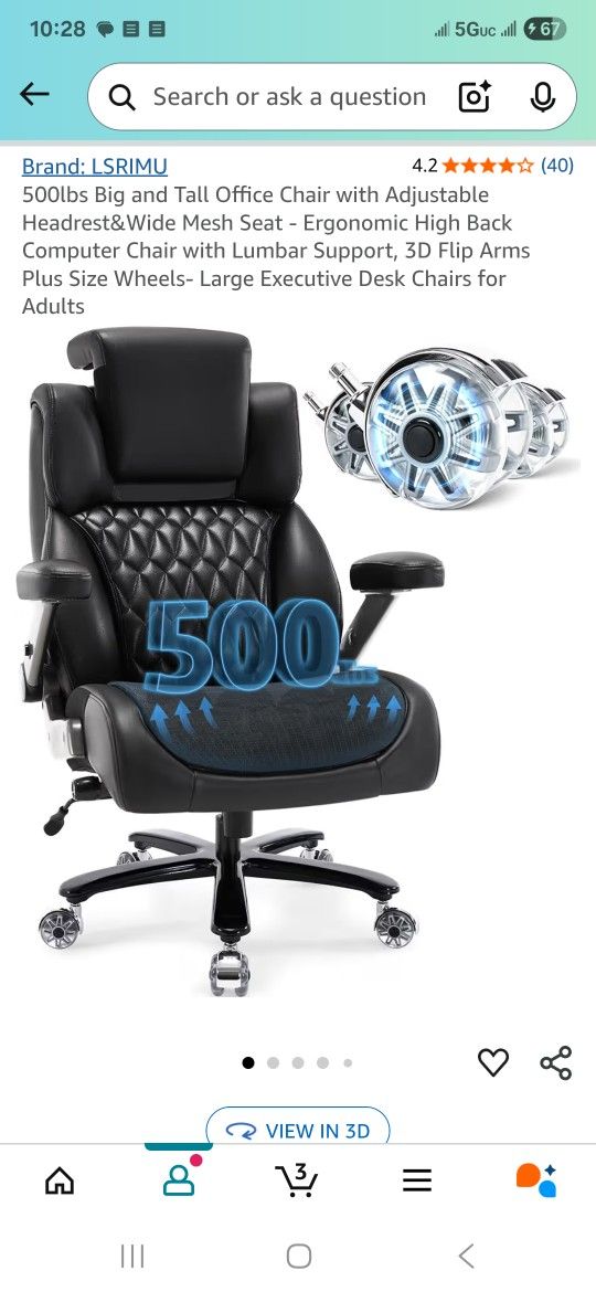 500lb Big & Tall Office Chair With Lumbar Support