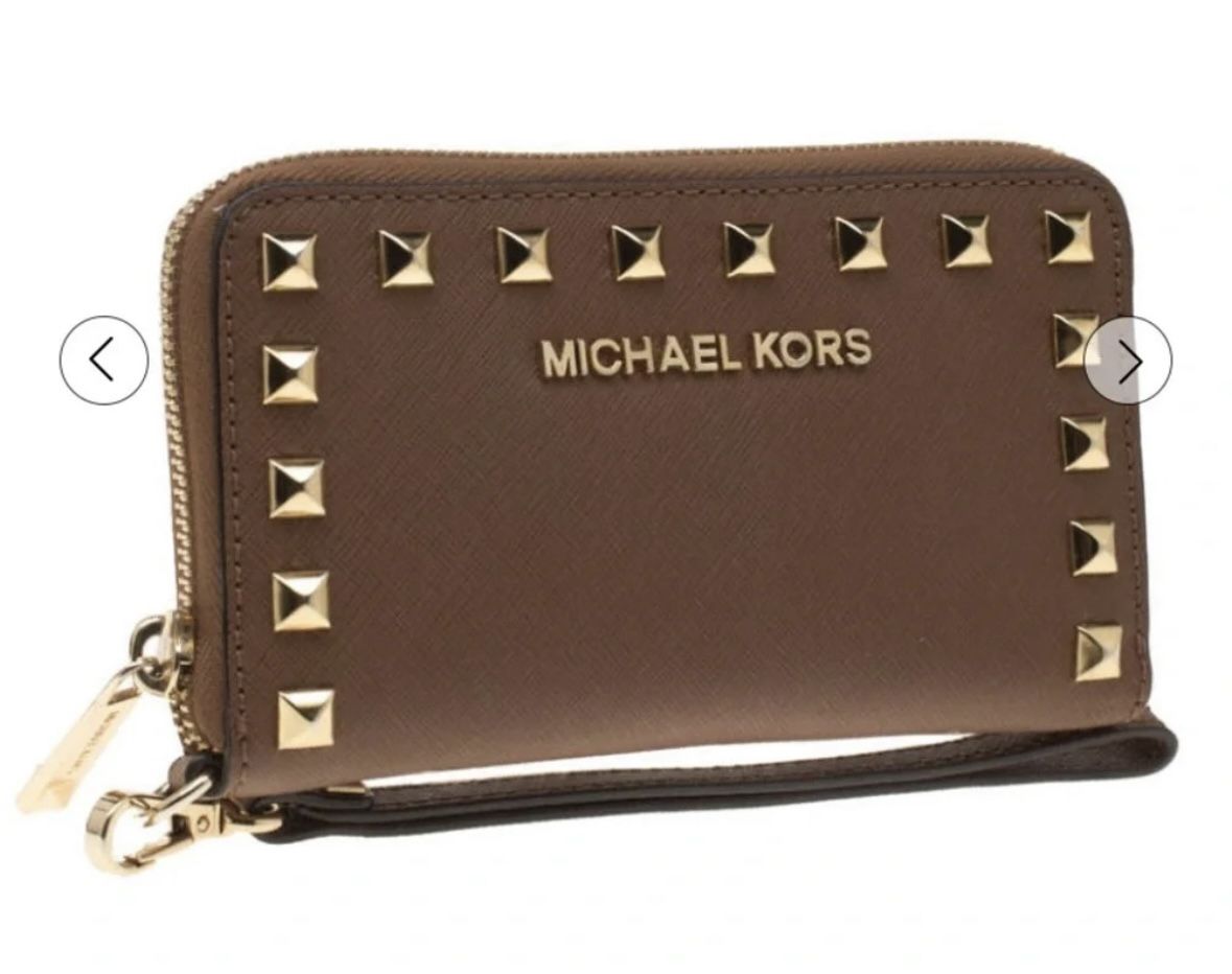 Michael Kors Selma Studded Wristlet Wallet – Brown Gold