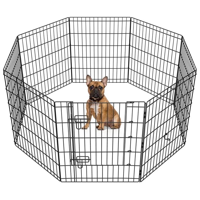 8 Panel Foldable Pet Playpen for Dog, Black, 24 Inch High-tech
