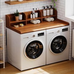 ChooChoo Washer Dryer Countertop with Adjustable 2-Tier Shelf – Walnut