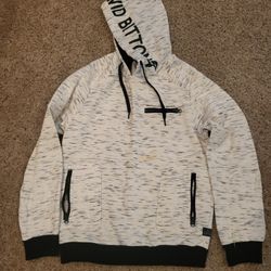 Men Lg Buffalo David Bitton black/white marbled pullover sweatshirt (stain in front center) Lot 65