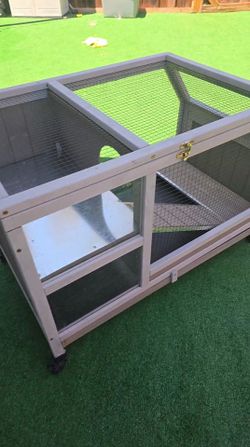 Petscosset 36-in Wooden Small Pet Hutch with Wheels, Gray, 36.22 x 20.87 x 24.4-