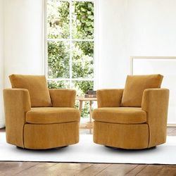 Set Of 2 LUE BONA 32.3-in W Modern Mustard Chenille Swivel Barrel Armchair