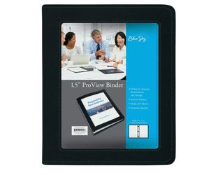 Blue Sky ProView Legacy Black 3 Ring Binder, Letter Size, 1.5", ", Textured Faux Leather Cover, Built in Pockets, Holds 265 Sheets (10040)