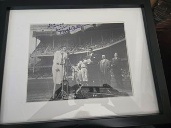 Framed autographed photo of yankees hofer announcer mel Allen