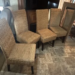 Solid wood and wicker chairs and mirror set