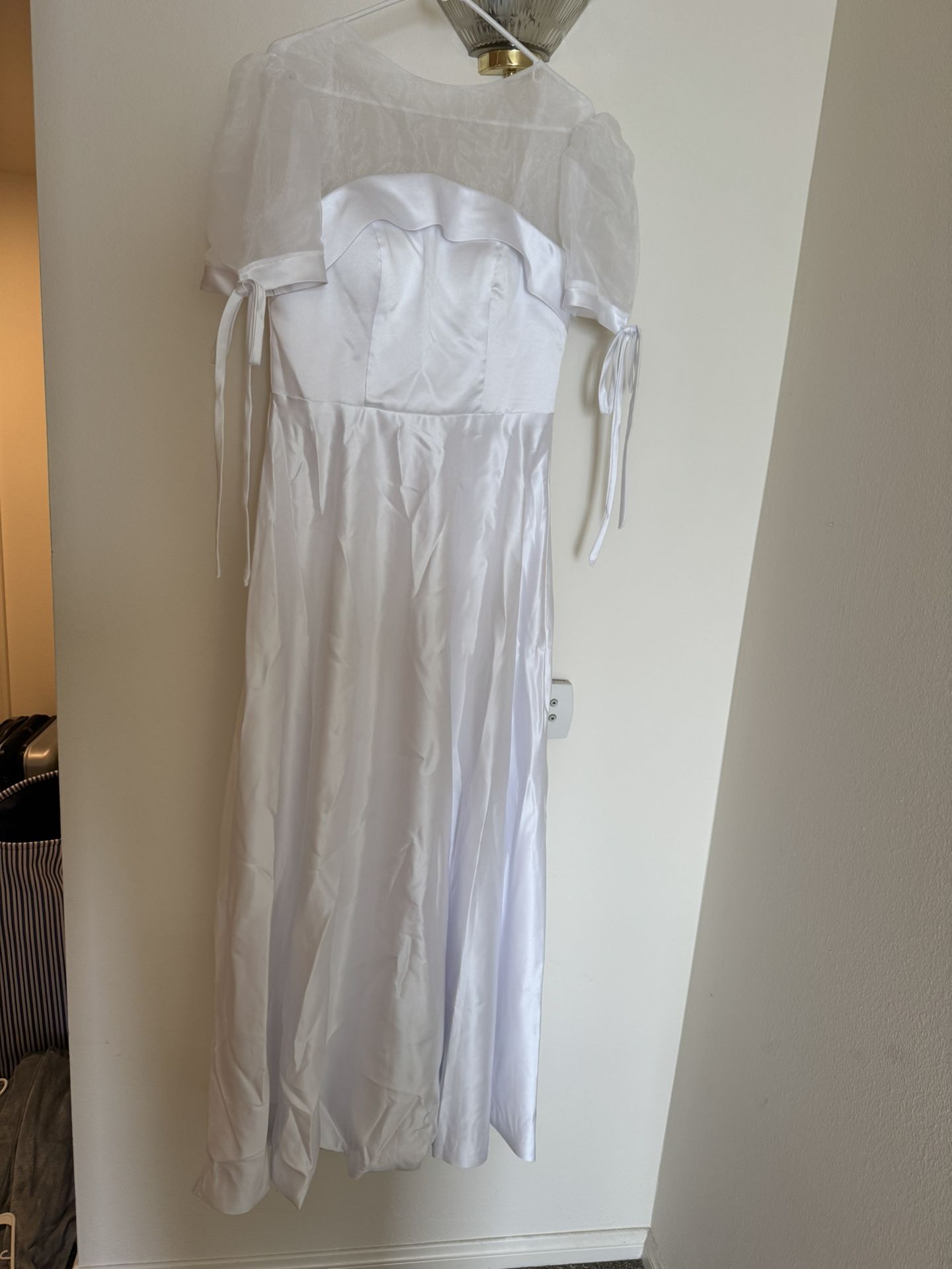 🩰 White Satin & Organza Dress – Size 10