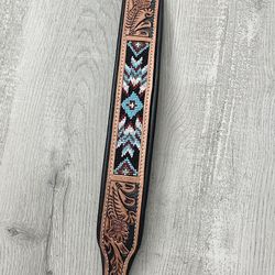 Beaded Leather Dog Collar- New For large Dogs 