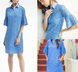 NWT $148 Banana Republic Blue Flutter Sleeve Lace Collared Dress XSP