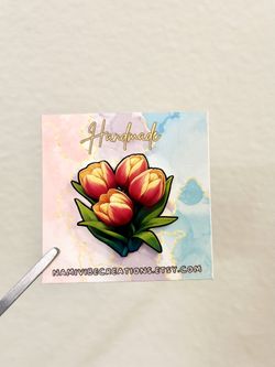 Handmade Tulips Flower Pin | Shrink Plastic Pin