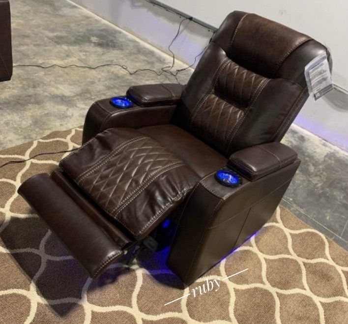 Super Sale !! Composer Brown Power Recliner Brand New By Ashley Furniture, Recliner, Chair | 39$ Down Payment @ Fastest Delivery 🚚