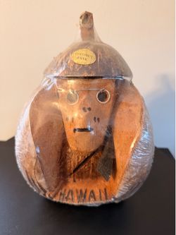 Brand New and Sealed Vintage Hawaii Coconut Monkey Bank Souvenir
