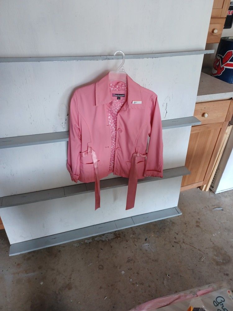 Girls Coral Pink Jacket With Tie