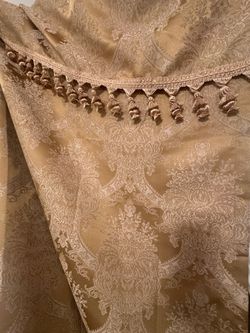 Croscill Gold Pattern Fabric Shower Curtain with Tassles