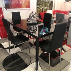 New Black Glass Top Table Metal Legs 